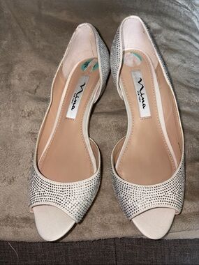 Nina Ivory Crystal Open-Toe Flats